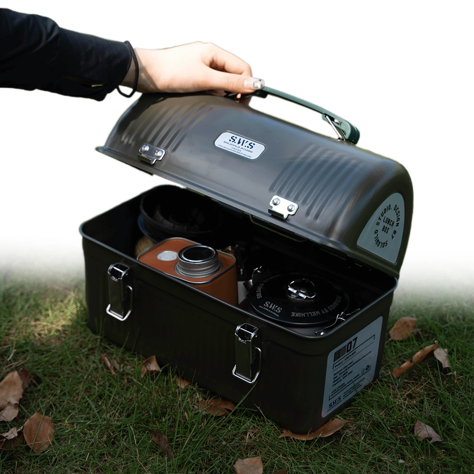 

Lunch Box 9.4L Retro Metal Containers with Handle and Latch Storage Boxes Stores Food Drinks Water Bottle