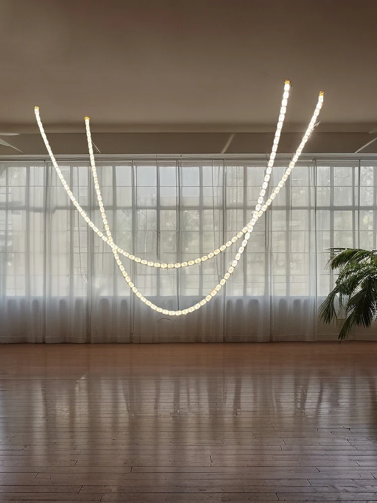 Art Deco DIY Long Diamond Necklace Dimmable LED Pendant Light 2026 Chandelier Lustre Hanging Lamp For Living Room Staircase