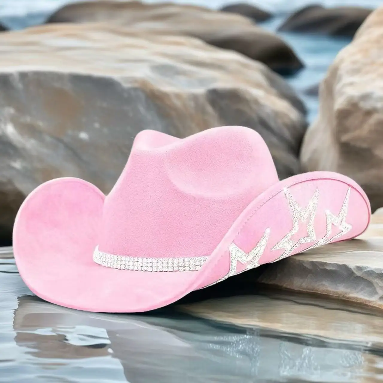 홍루안 글리터 코스튬 모자 성인용 & 카우보이 모자 여성용 라인스톤, 카우보이 코스프레 여성 액세서리 & 카우걸 캡