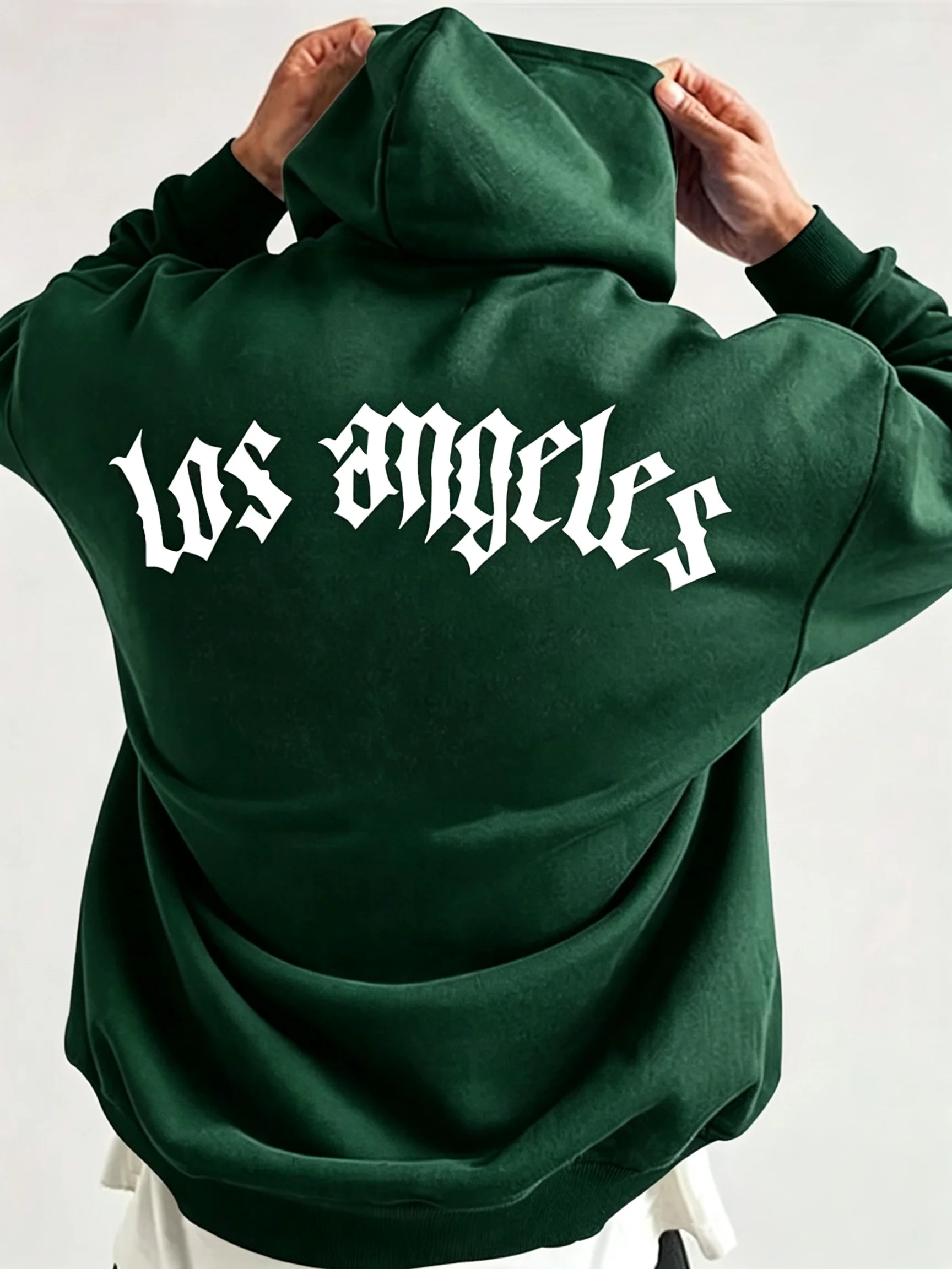 Men's Autumn Winter Gothic Letter Print Hoodie, Micro Stretch Comfort Streetwear Sweatshirt for Urban Outdoor