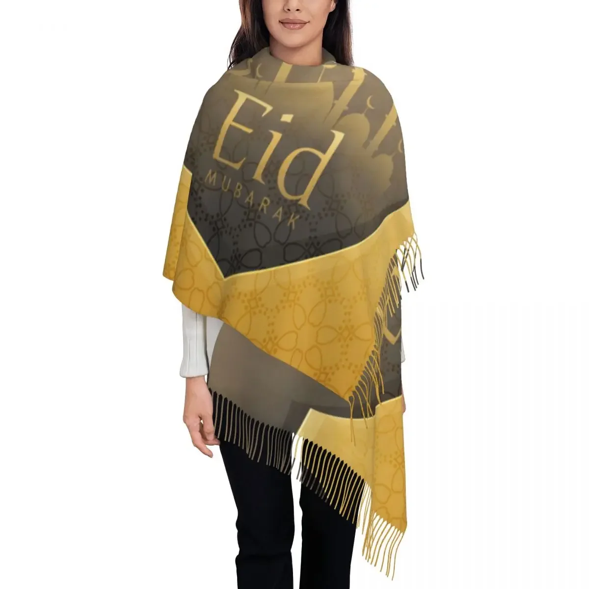 Ladies Long Eid Mubarak Scarves Women Winter Fall Soft Warm Tassel Shawl Wraps Kareem Ramadan Scarf