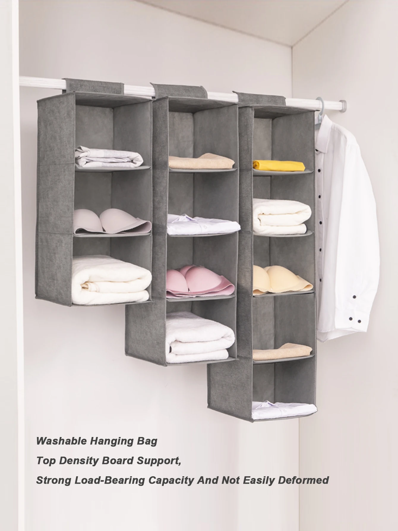 

Non Woven Wardrobe Storage Hanging Bag 3/4/5 Layer Hanging Gray Fabric Socks Dormitory Wardrobe Hanging Underwear Rack
