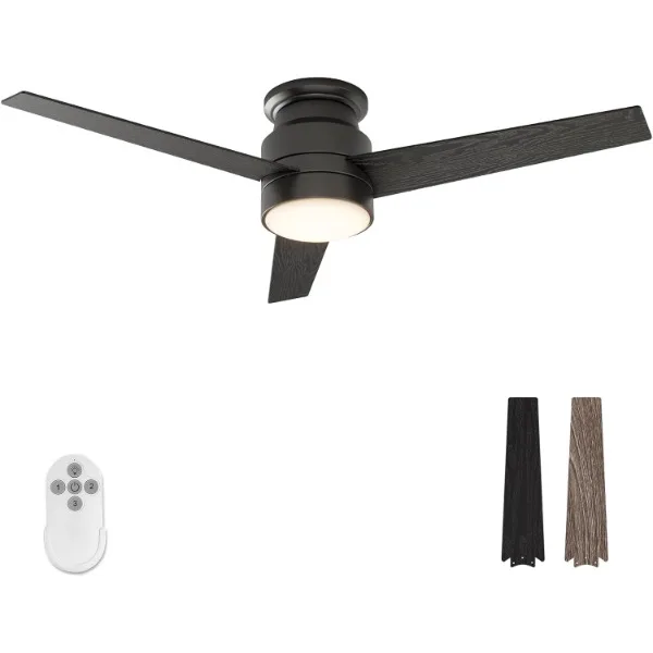 

warmiplanet Flush Mount Ceiling Fan with Lights Remote Control, 52-Inch, Black, 3-Blades