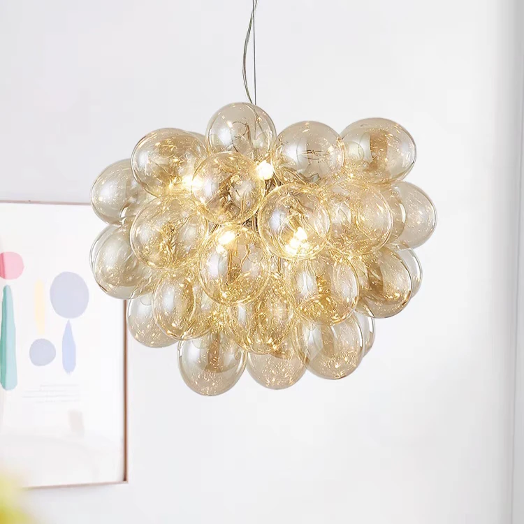 

Nordic Balloon Bubble Lighting Children's Bedroom Chandelier Living Room Restaurant Creative Champagne Colors Smoke Glass Lamp