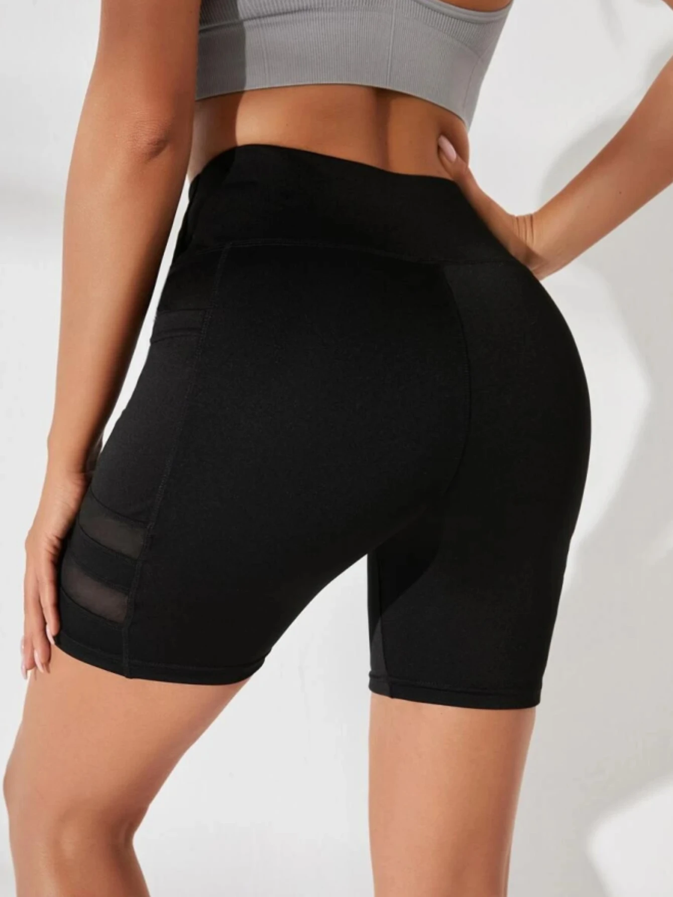 Summer Women's leggings with pockets, High waist hip lifting tummy control slim fit shorts running training solid color tights