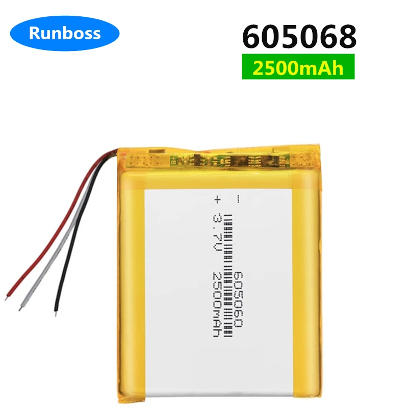 

1-2PCS 3.7V 2500mAh 3 Wires Thermistor Lithium Polymer LiPo Battery 605068 For Car Camera E-Book PDA MID ipod Portable Tablet PC