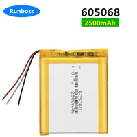 1-2PCS 3.7V 2500mAh 3 Wires Thermistor Lithium Polymer LiPo Battery 605068 For Car Camera E-Book PDA MID ipod Portable Tablet PC