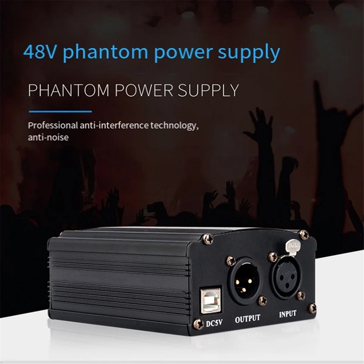 1-Channel 48V Phantom Power Supply with XLR 3 Pin Microphone Cable for Condenser Microphone Music Recording Equipment