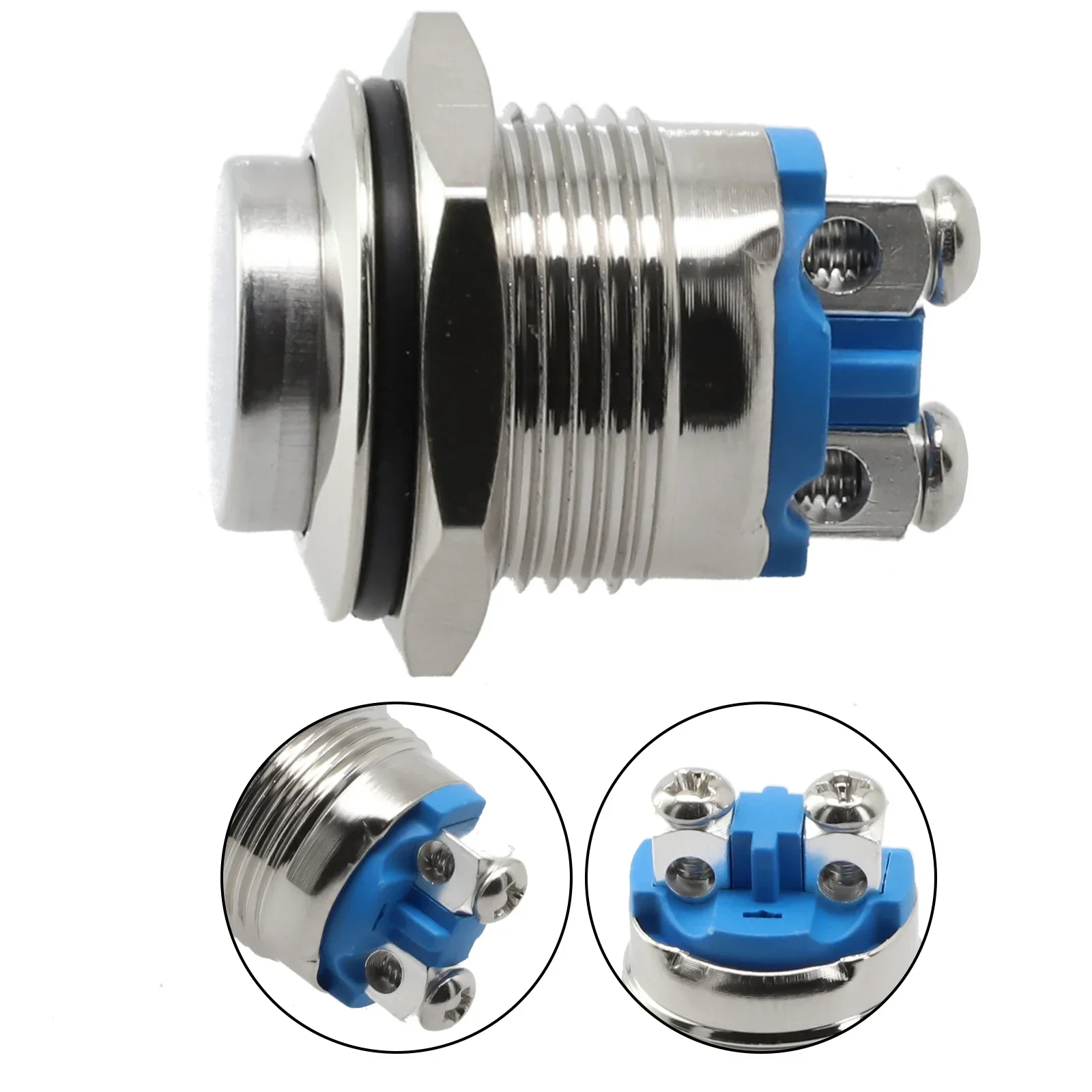 16mm Normally Open Momentary Reset Metal Push Button Switch High Flat Head Curved Waterproof NO Button Switch Tool Accessory