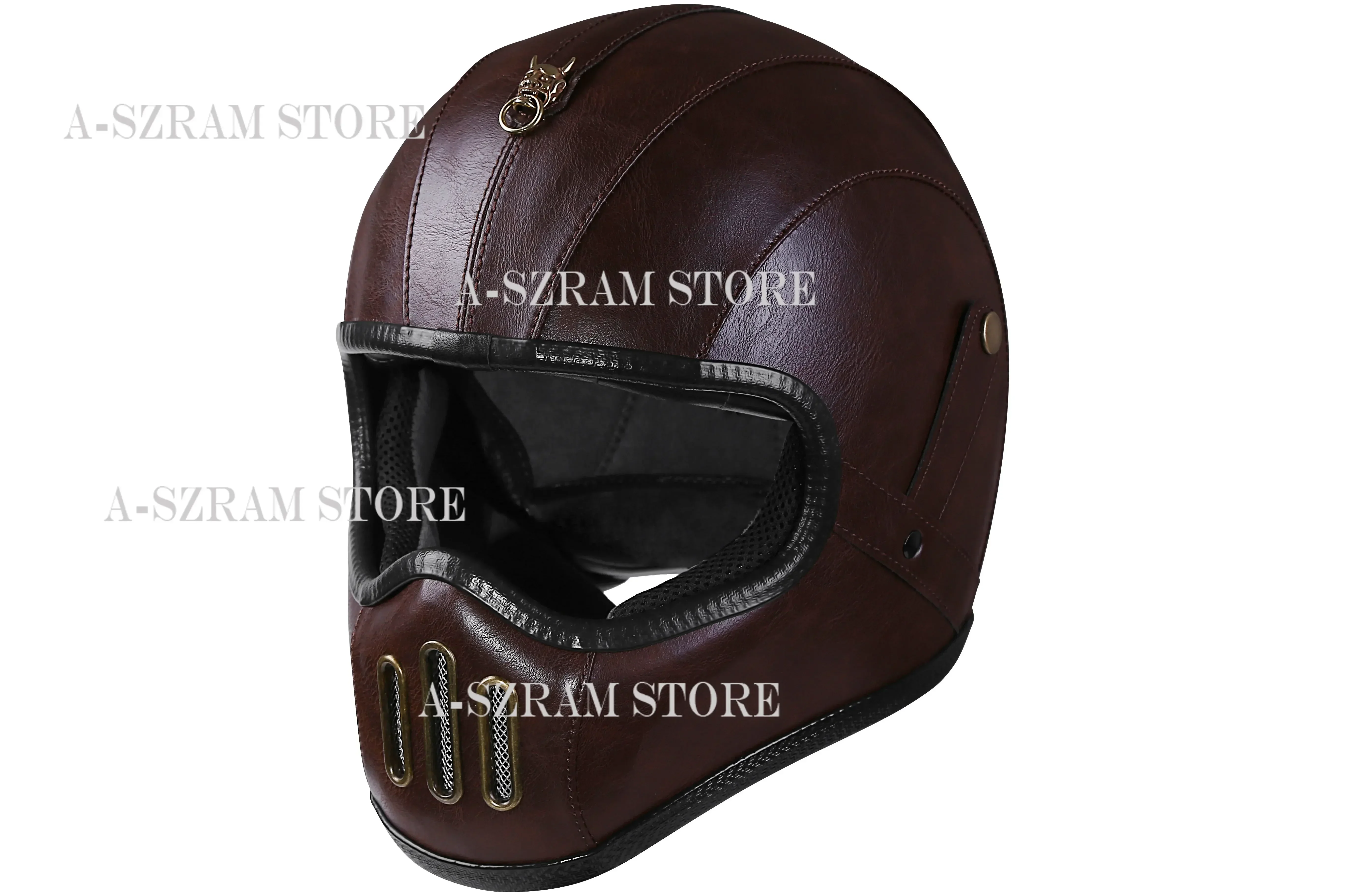 Casque de moto en cuir rétro ORZ, casque intégral violet, coque légère, casse-têtes, conducteur de course