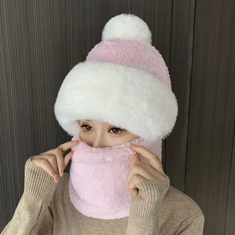 Fashion Plush Velvet Hat Scarf Mask Set Winter Warm Hat Neck Warmer Outdoor Cycling Windproof Warmer Scarf Hat Ear Protection