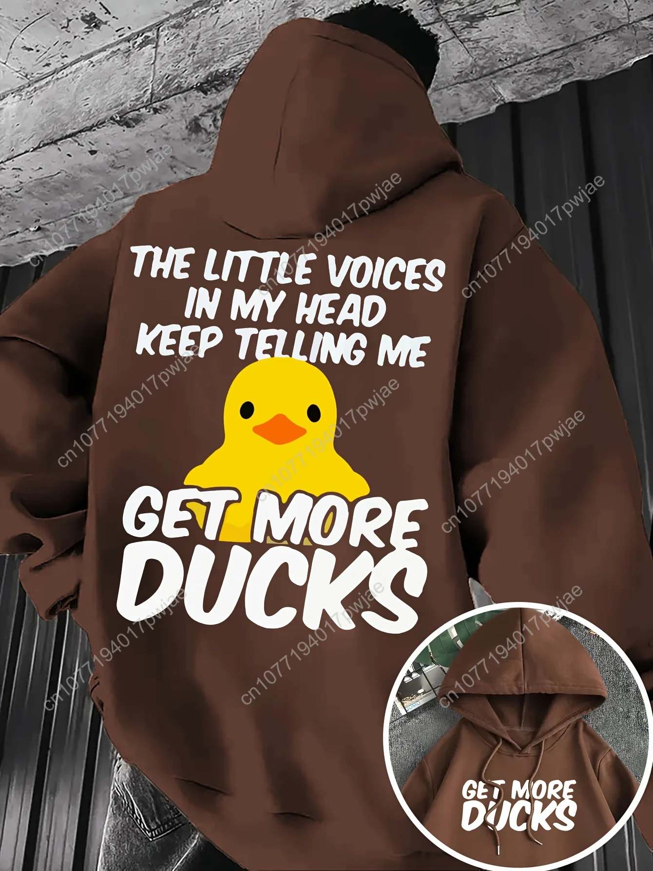 Moletom com capuz gráfico de pato engraçado masculino com slogan "Get More Ducks" – Moletom de inverno 100% poliéster engrossado, bolso canguru e dra