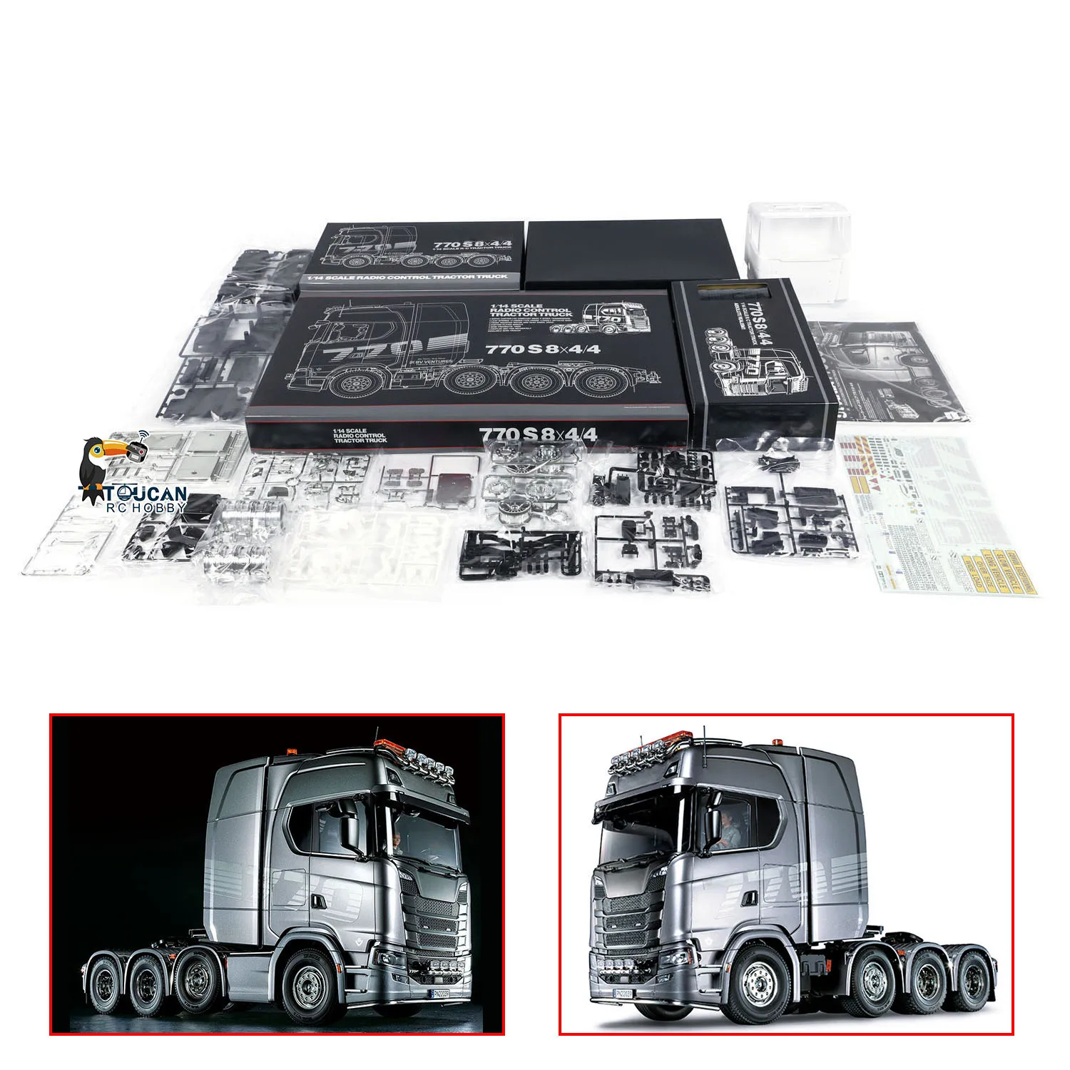 TMY 8X4 770S RC 1/14 Ciągnik siodłowy 56371 Zestaw modeli samochodów sterowanych radiem 3-biegowy silnik skrzyni biegów Niezmontowana zabawka DIY