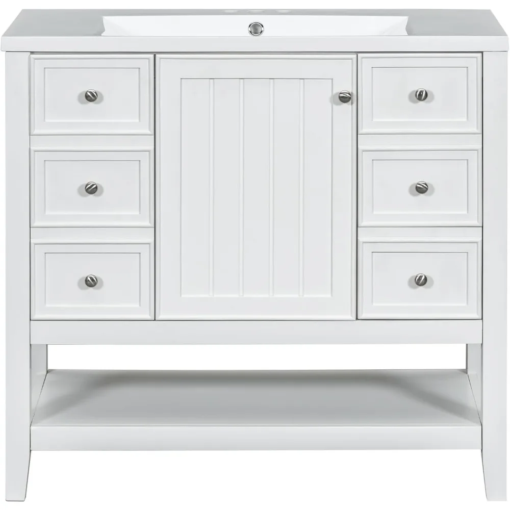 

36" Bathroom Vanity with Sink Combo, Bathroom Sink Cabinet One Cabinet and Three Drawers, Solid Wood and MDF Board