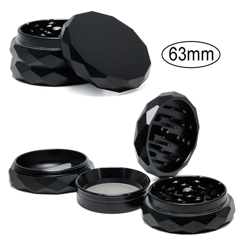 Mosaic Tobacco Grinder Crusher 4 Layer Diamond Aluminium Alloy 63mm Diameter Herb Spice Kitchen Crucher