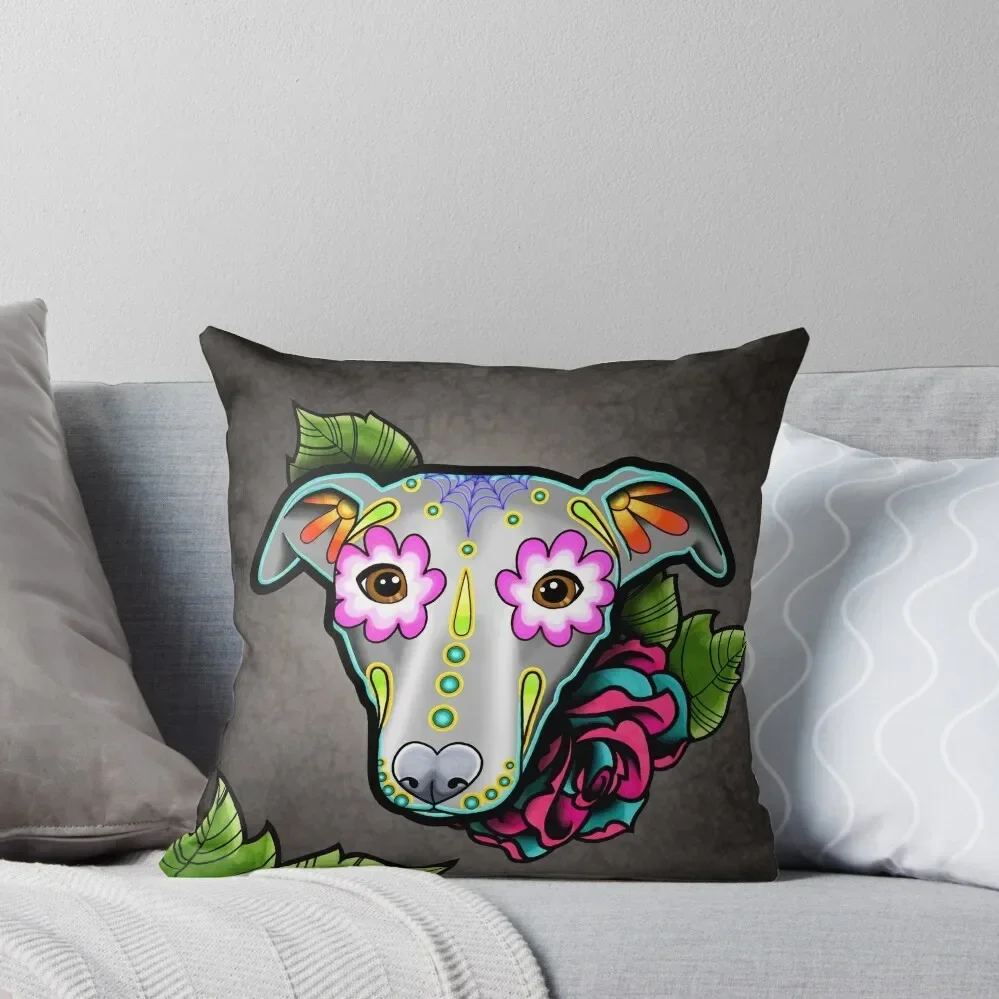 

Day of the Dead Whippet / Greyhound Sugar Skull Dog Throw Pillow luxury decor Sofa Cushions Decorative pillowcase Pillow