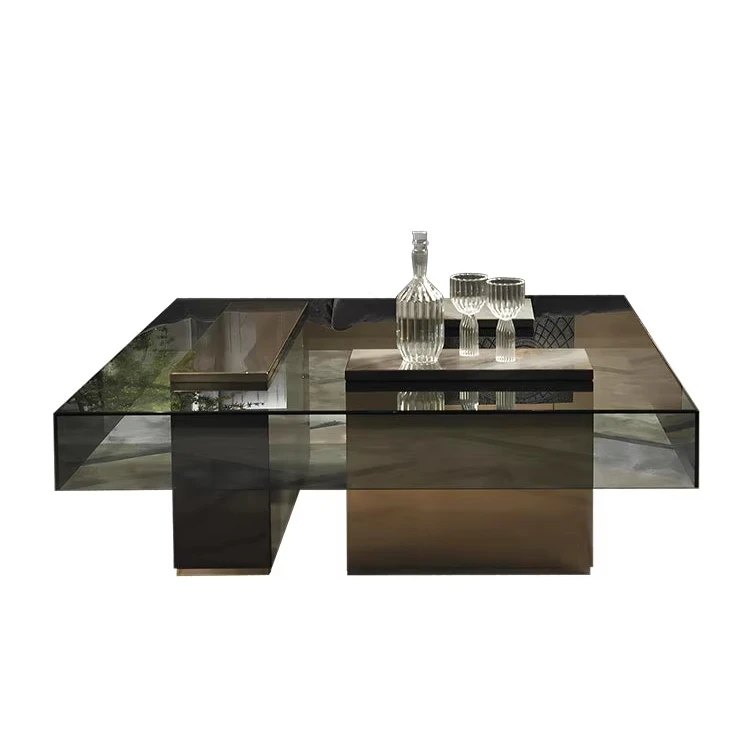 

Minimalist Designer Tempered Glass Coffee Table For Villa Living Room Stainless Steel Tea Table Home Furniture