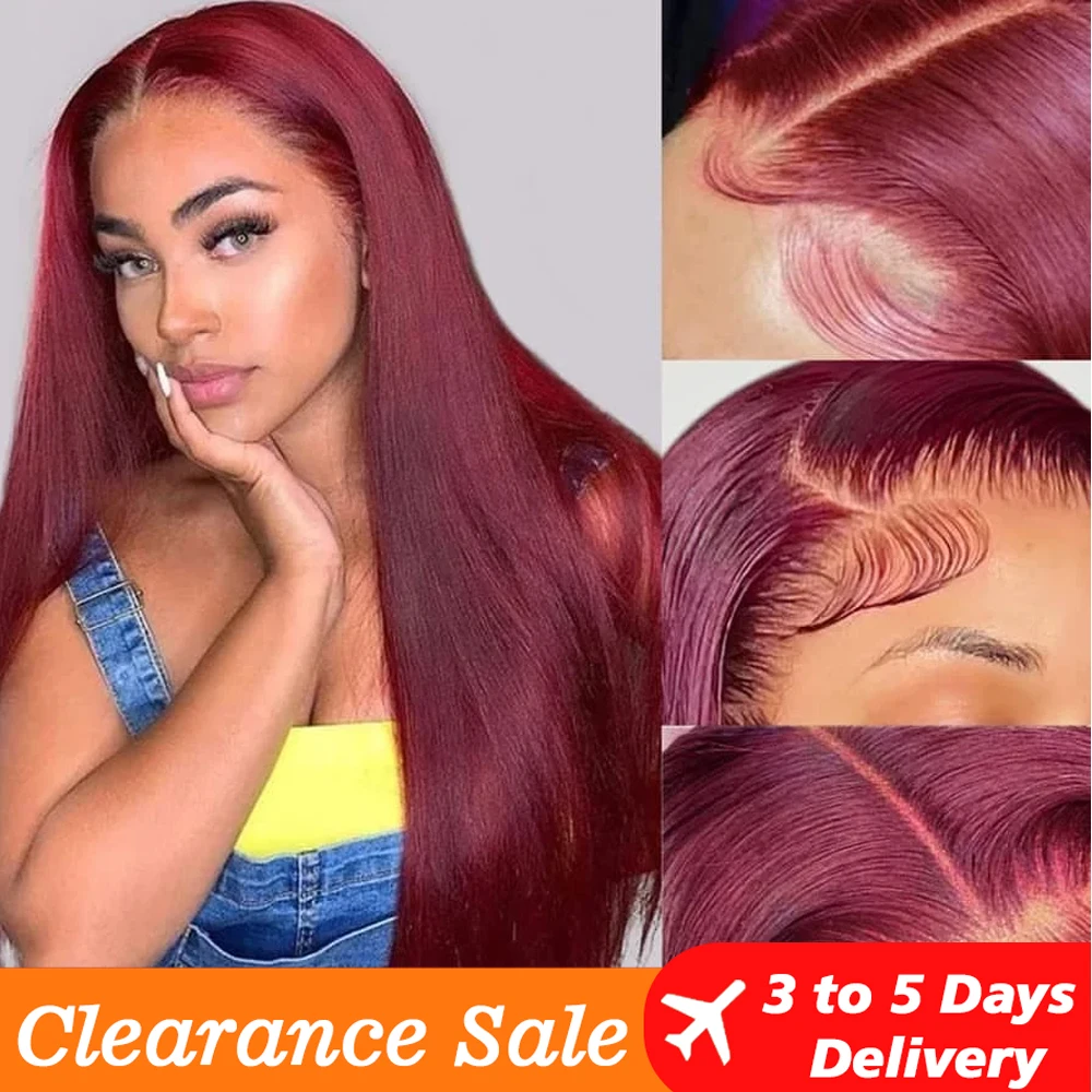 Burgundy Red HD Lace Front Human Hair Wigs For Women 99j Colored Straight 13x4 HD Lace Frontal Wig Human Hair 4x4 Closure Wigs