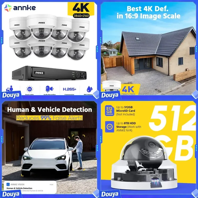ANNKE 8CH 4K IP Camera Security System 265+ 8MP Poe Camera Two Way Audio Video CCTV 4MM Lens Support 256G Card
