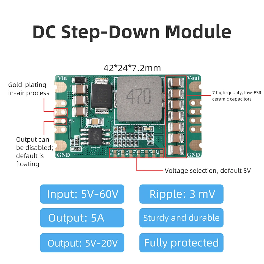 B560C 5A DC-DC 5-60V TO 5V-20V Buck Converter Step-Down Power Supply Module 3mV Adjustable Output 7.4V 8.4V 9V 15V 12V 18V 20V