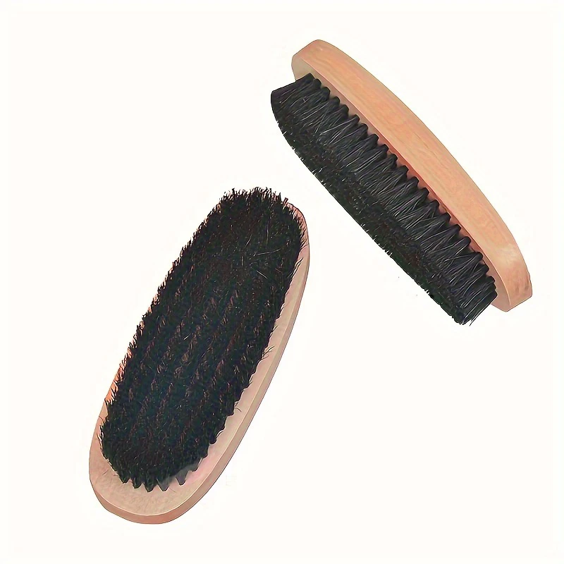 1pc Oval black pig hair brush polishing wooden brush professional leather shoe cleaning and care brush for leather care