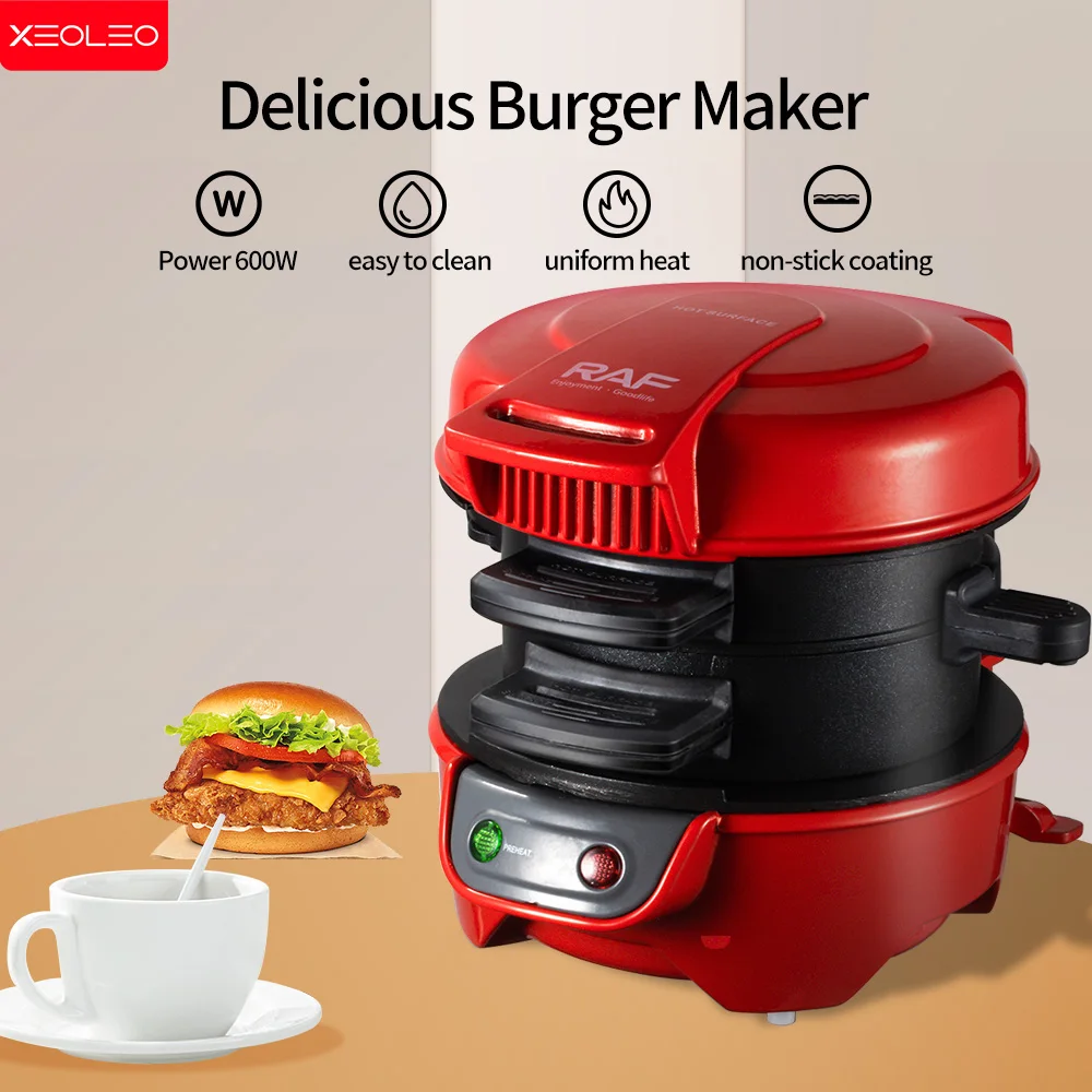 

XEOLEO Mini Electric Burger Sandwich Maker Machine 220V 110V Bread Grill Baking Toaster Non Stick Pancake Pan for Home Kitchen