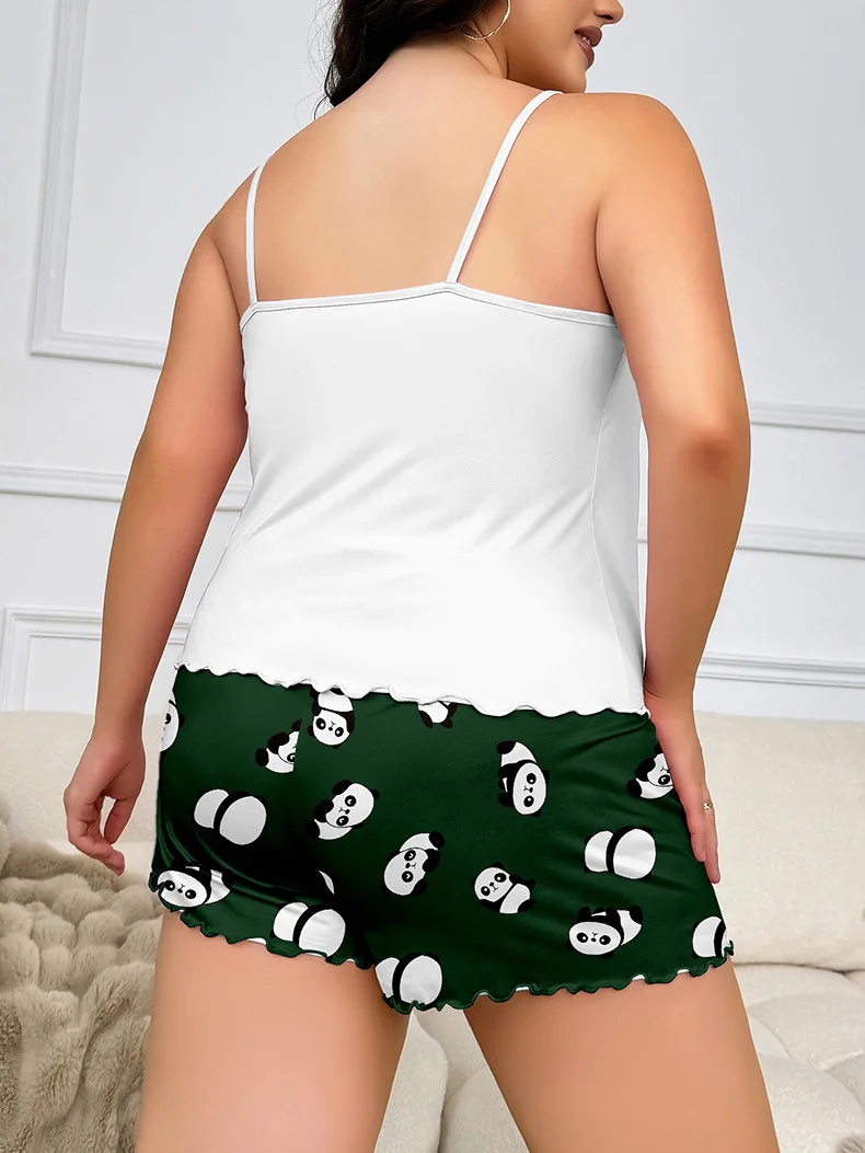 3XL 4XL 5XL Plus Size Oversized Pajamas Set Women Sleepwear Casual Cartoon Panda Printed Crop Tops and Shorts Sets Loungewear