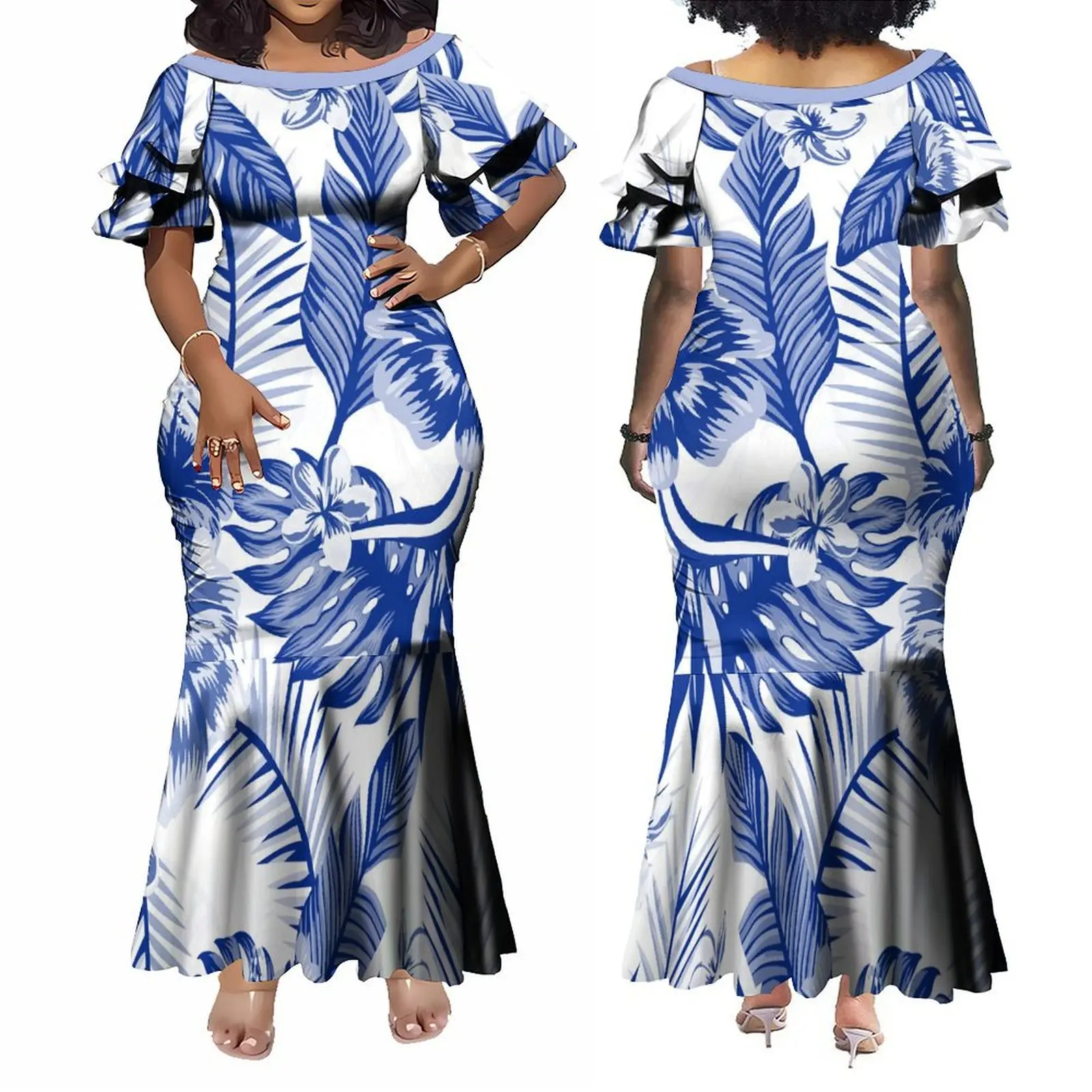 Neues Frauen kleid Samoa Meerjungfrau Kleid Party Abendkleid und Herren hemd Pazifik Insel plus Größe Paar Anzug