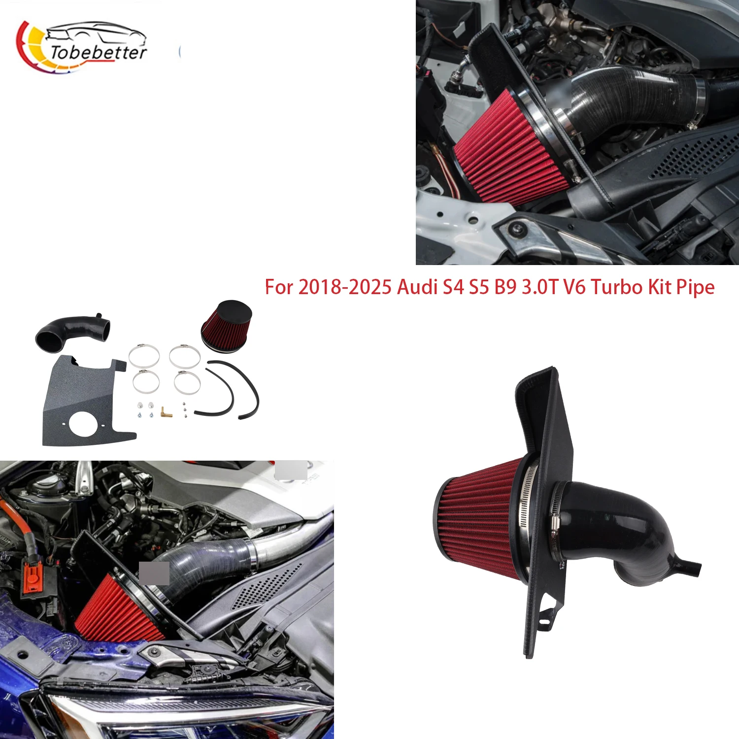 Filtro de aire frío Velocity Stack HIGH-FLOW INTAKE CTS-IT-290R de 6 pulgadas para Audi A4 ALLROAD A5 S4 S5 RS4 RS5 2.0T B9