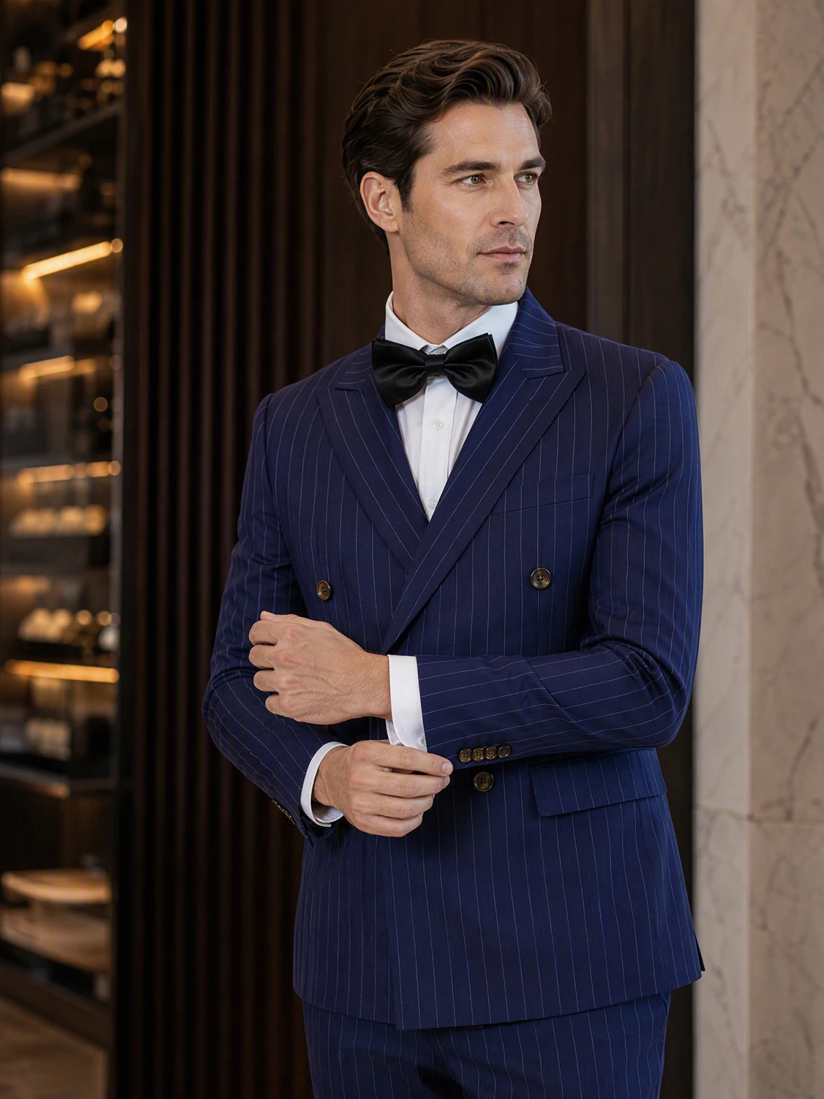 Immagine 4: Abiti a Righe Blu di Alta Qualità ST Cassy per Uomo, Vestibilità Slim, Abbigliamento Maschile di Lusso, Elegante Completo da Uomo per Matrimoni e Cerimonie