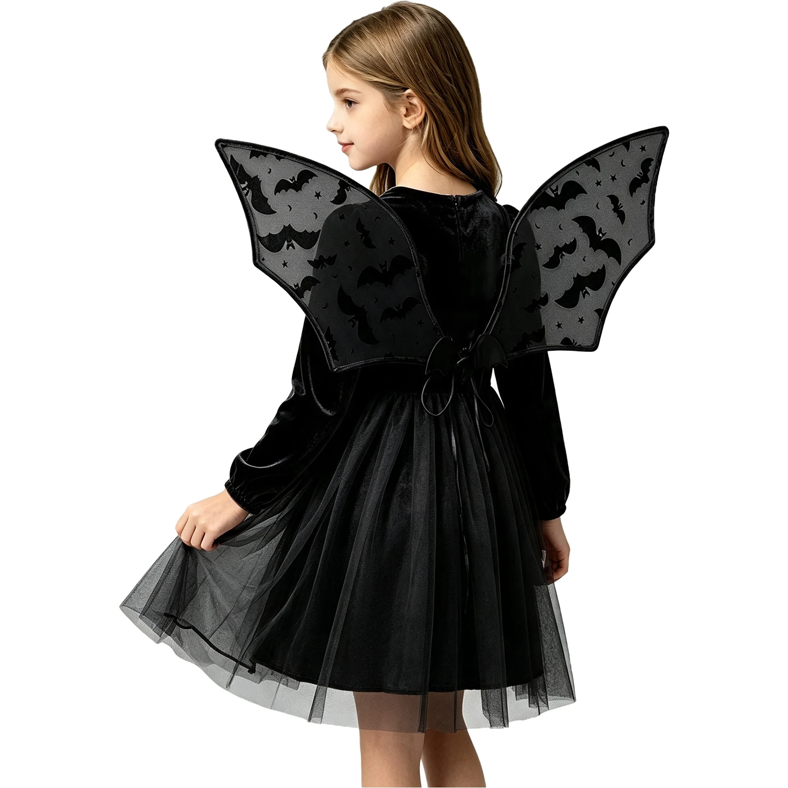 Kids Bat Pattern Devil Bat Wing Sheer Mesh Foldable Wing with Ribbon Tie Halloween Cosplay Accessory Party Props 5