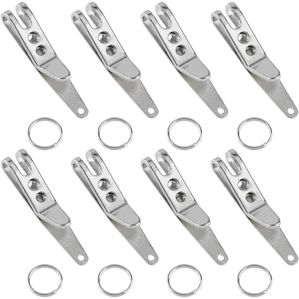 8 Sets Pocket Clip Key Holder Stainless Steel Suspension Clip Keychain Platinum Belt Clip Key Chain with Iron Key Ring