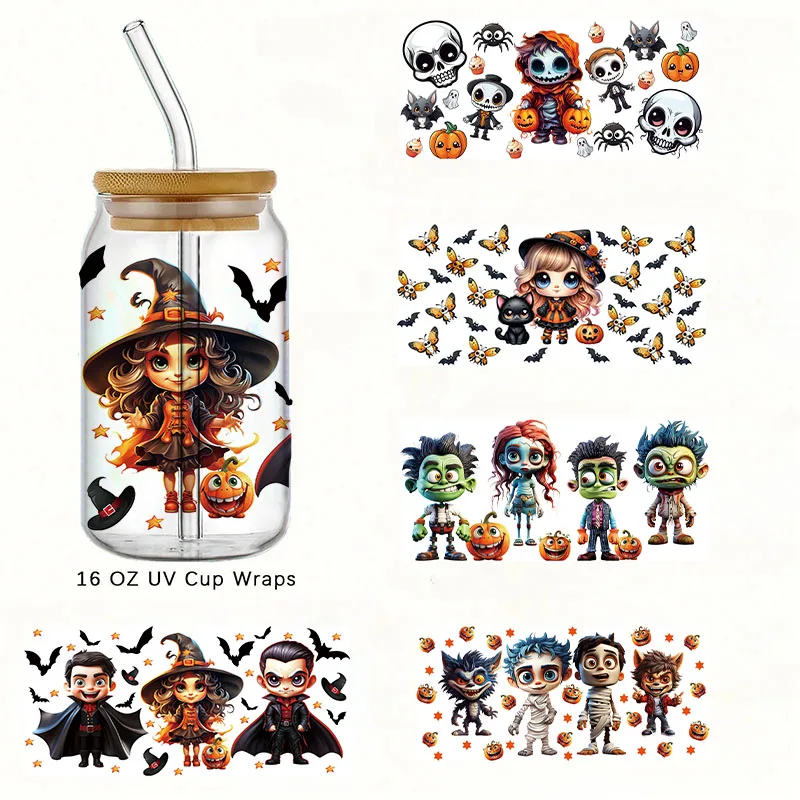 Transferencia de personajes de películas de terror, envolturas de tazas 3D UV Dtf para vasos de 16oz Libbey Can de 20oz, 25oz, 40oz