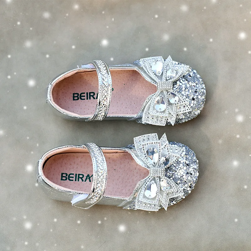 

Spring Shining Crystal Baby Girls Casual Shoes Rhinestones Sequins Sweet Bow Kids Performance Shoes Party Gift Kids Flat Shoes