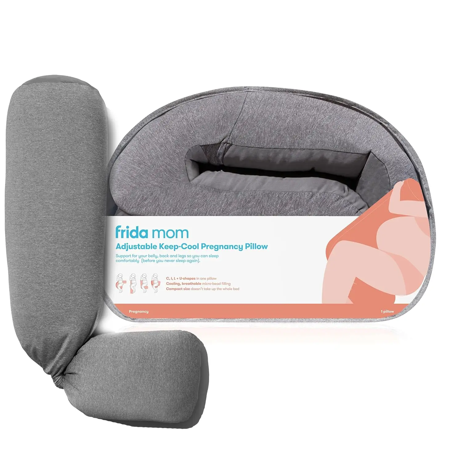 

Adjustable Pregnancy Body Pillow for Belly Back Leg Support, Cooling Comfort Sleep, Gray