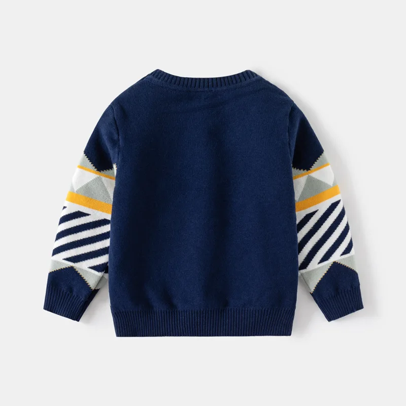 Children Sweater Winter Double-layer Cotton Striped Kid Knitted Sweaters For Boys Girls Cardigan Baby Jacket Navy And Beige Coat