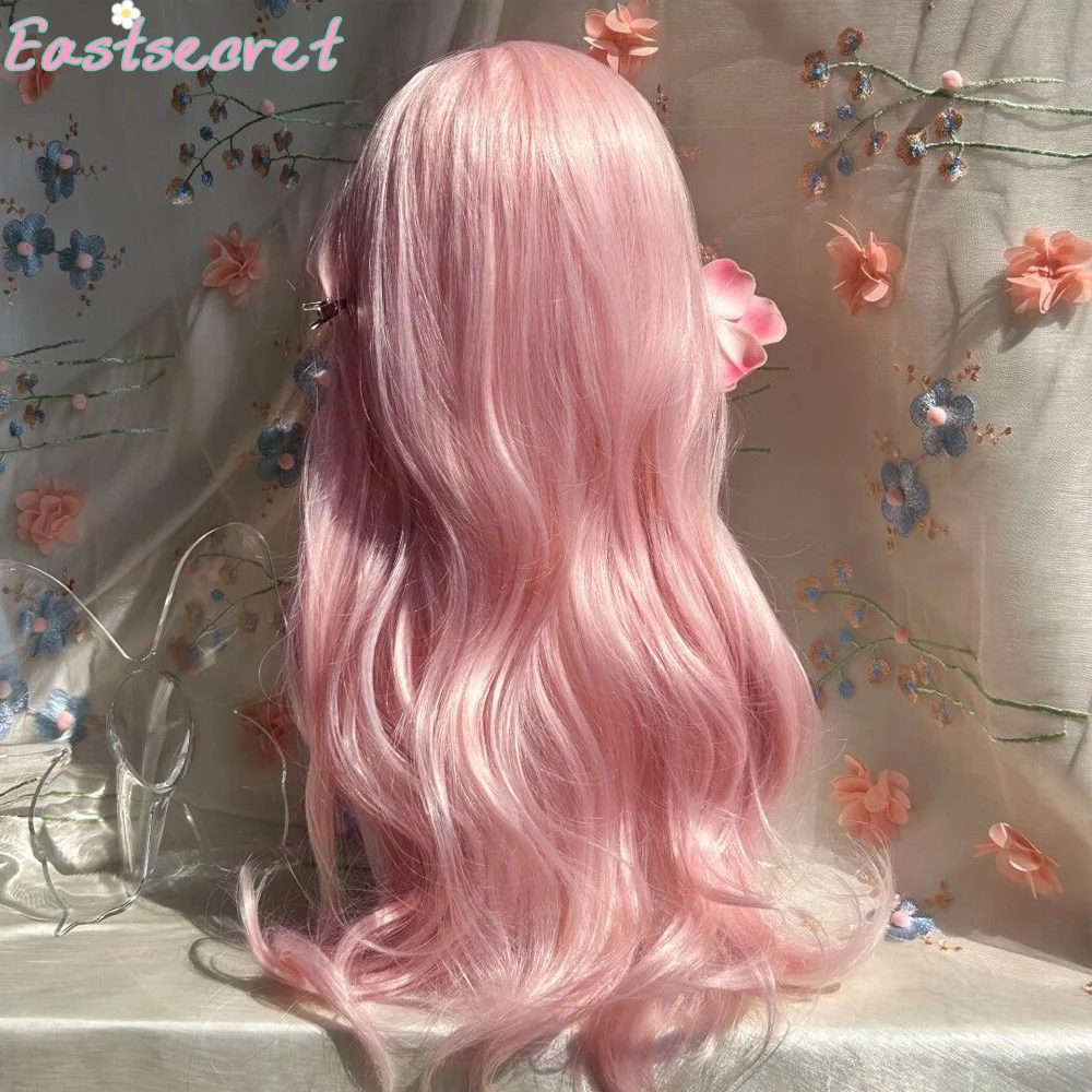 شعر مستعار وردي إيست للنساء، شعر مستعار طويل مموج، شعر مستعار اصطناعي ناعم وطبيعي للاستخدام اليومي، شعر مستعار لوليتا للحياة المدرسية، وردي