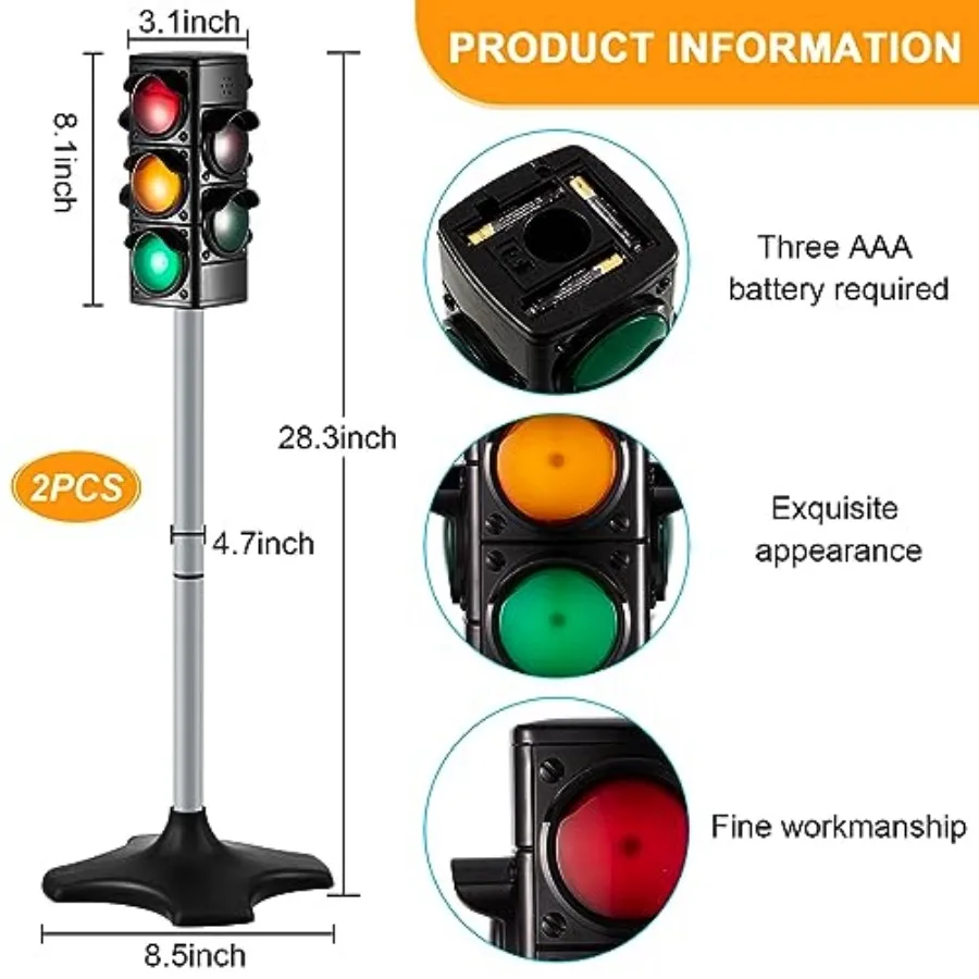 2 Pieces 28.4 Inch Traffic Light Toy 2 in 1 Simulation Safety Traffic Indicator Crosswalk Signal with Lights and Sounds for Bir
