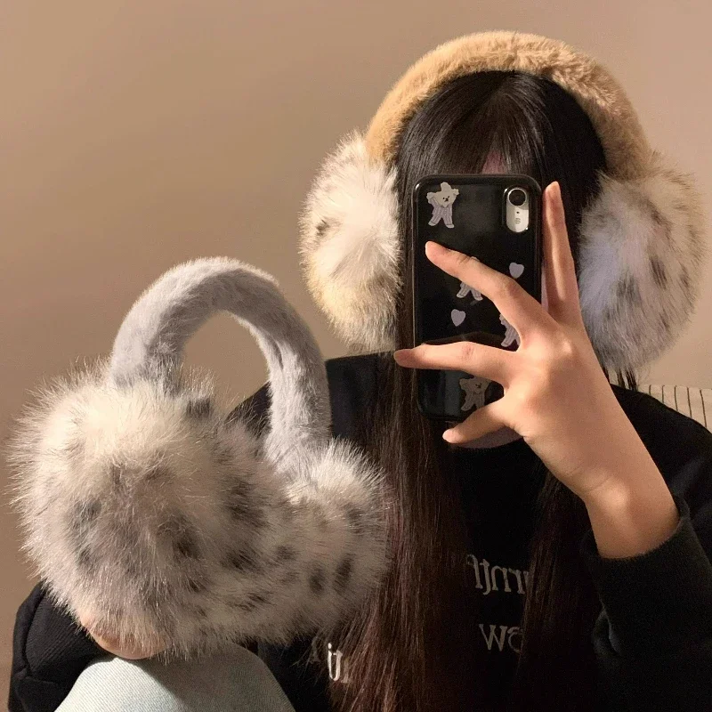 أفخم ليوبارد طباعة فروي غطاء للأذنين المرأة موضة لطيف رشاقته إيرفلاب الشتاء يندبروف الدافئة الدراجات متعدد الألوان حماية الأذن #3