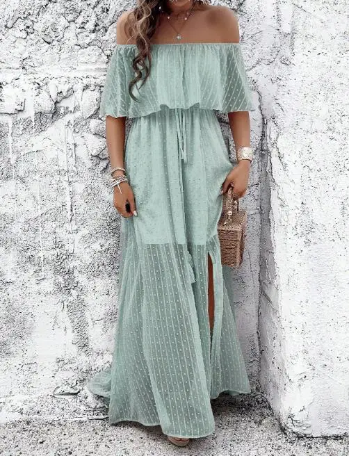 2025 primavera/verão nova moda feminina casual elegante cor sólida vestido de ombro único roupa feminina