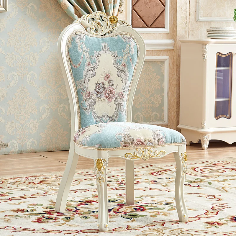‌European Dining Chair with Hand-Carved Solid Wood Backrest, Ergonomic High-Density Sponge Seat Cushion for Restaurant/Home