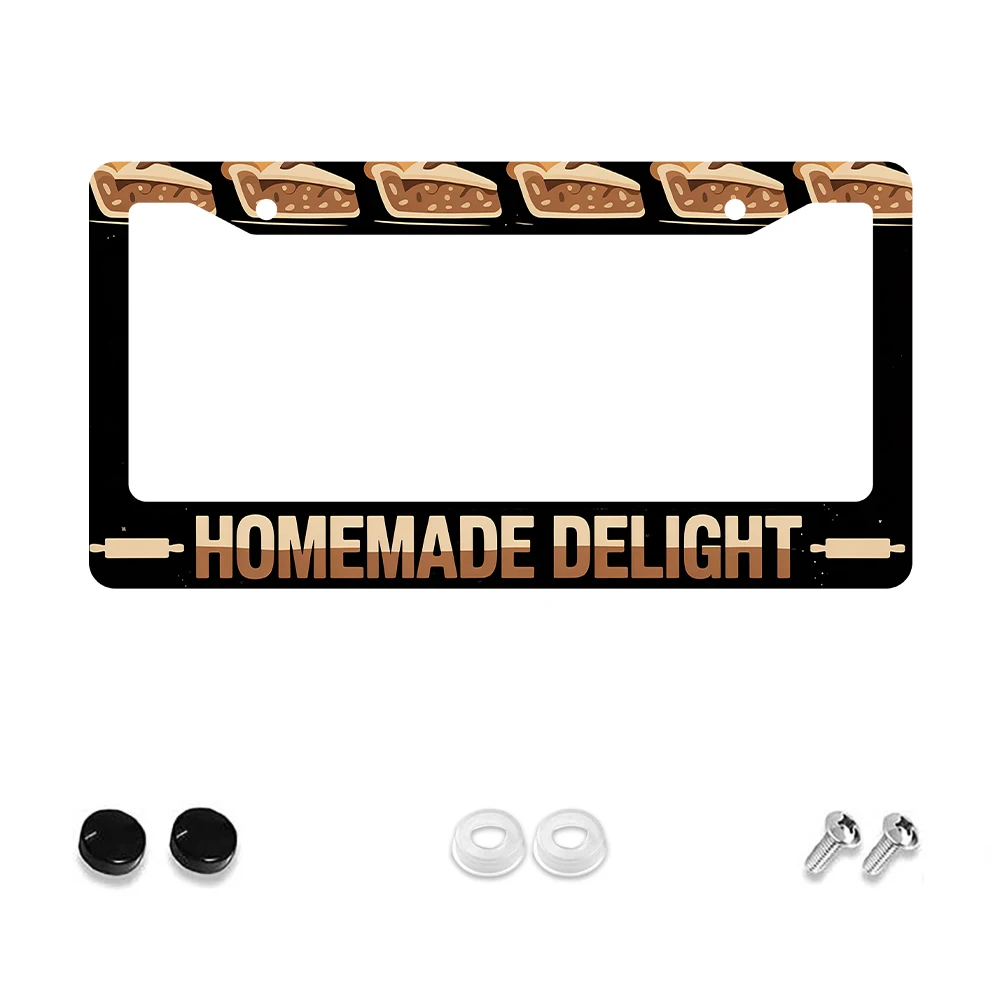 

1 шт. черная алюминиевая рамка номерного знака с 2 отверстиями и рисунком пирога, 6x12 дюймов, включает комплект винтов, ретро-новинка, украшение автомобиля G