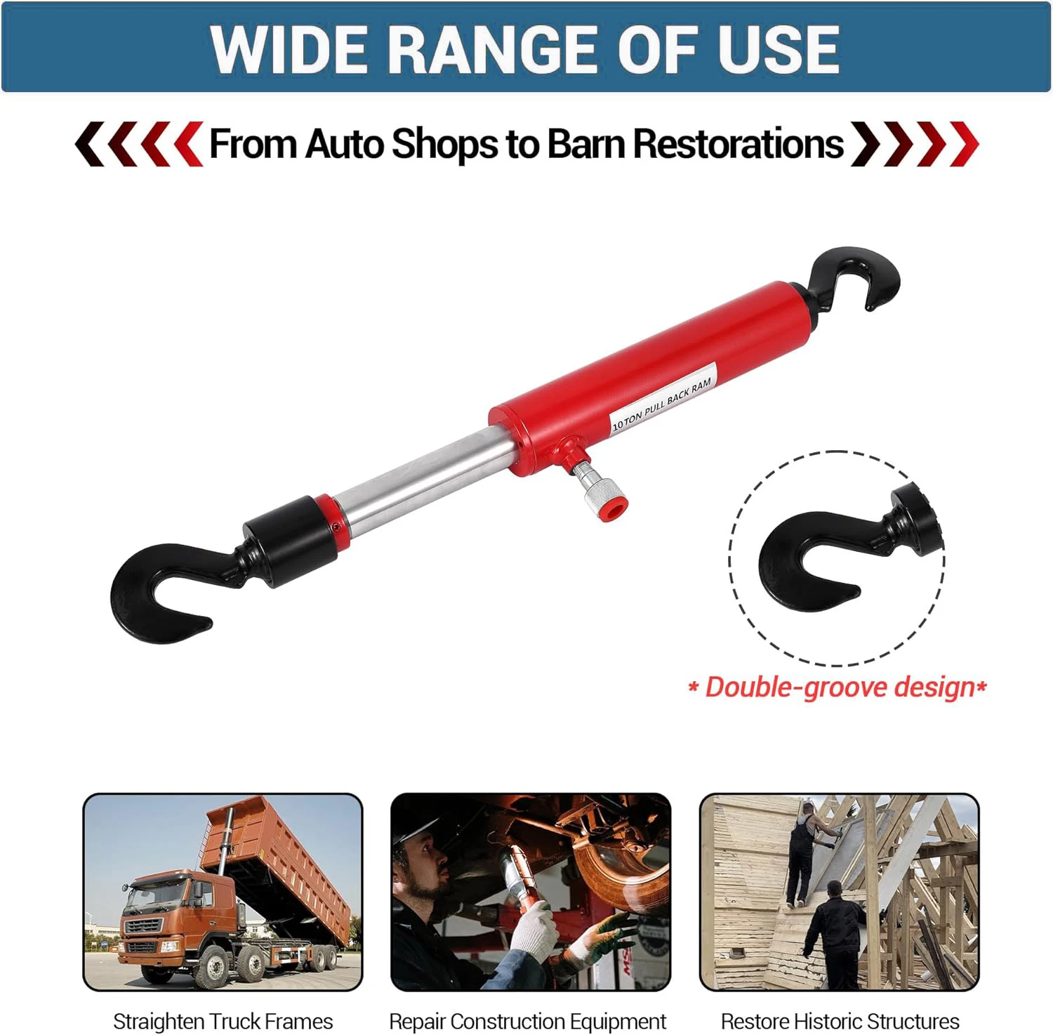 رام هيدروليكي قابل للسحب للخلف 10 طن 26 بوصة، أسطوانة شداد هيدروليكية مع خطاف لمتجر هيكل آلة إطار الطاقة #2