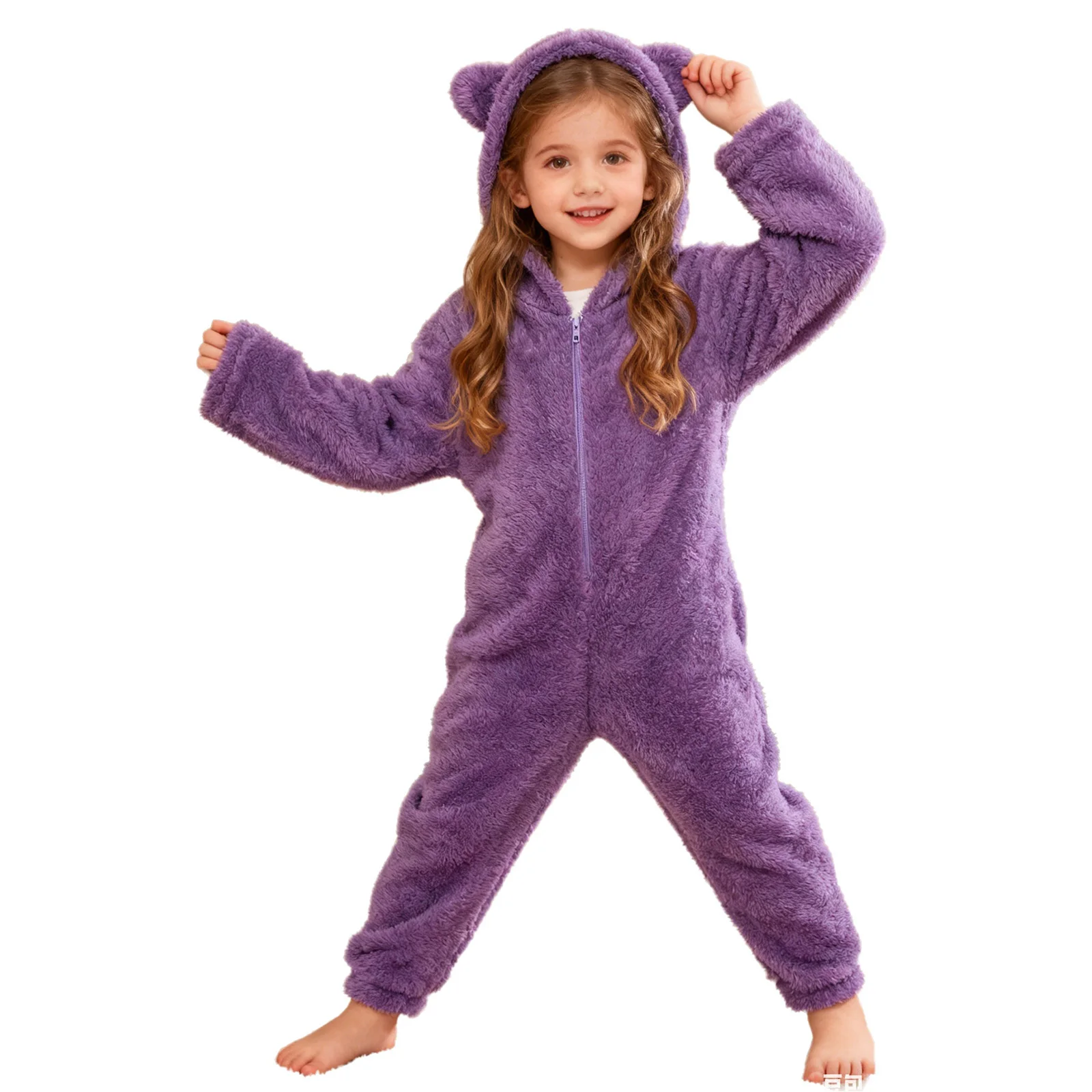 Bambini Ragazze Caldo Pile Con Cappuccio Tuta Inverno Stile Carino Pigiama Indumenti Da Notte Manica Lunga Cerniera Pagliaccetto Casual Pigiama Homewear