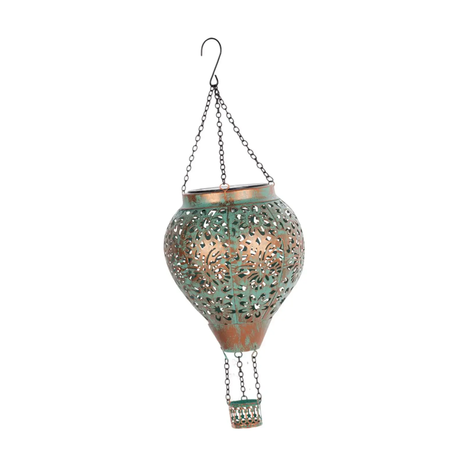 Solar Garden Lantern Metal Hanging Pendant Light Hollow Flower Pattern Waterproof for Yard Walkway and Porch