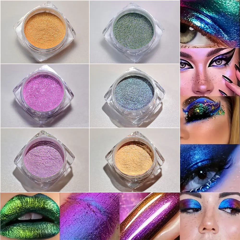6-teiliges Set Chamäleon-Puder Nagelglitzer Aurora Perlglanz Chrom-Pigment Magischer Spiegeleffekt Reibepuder Maniküre-Dekoration