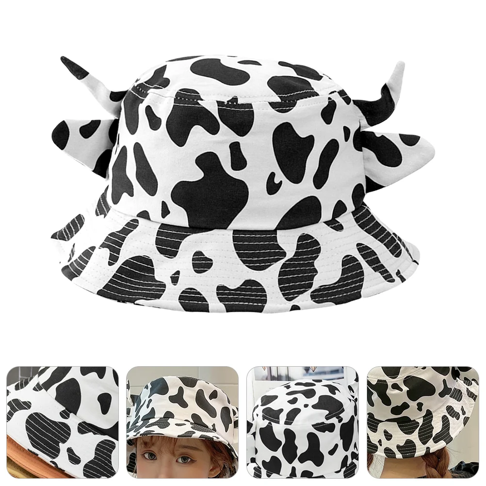 

Cow Bucket Hat Horns and Ears Anti-UV Sunshade Printing Lightweight Cotton Prints Fisherman One Size Fits Most