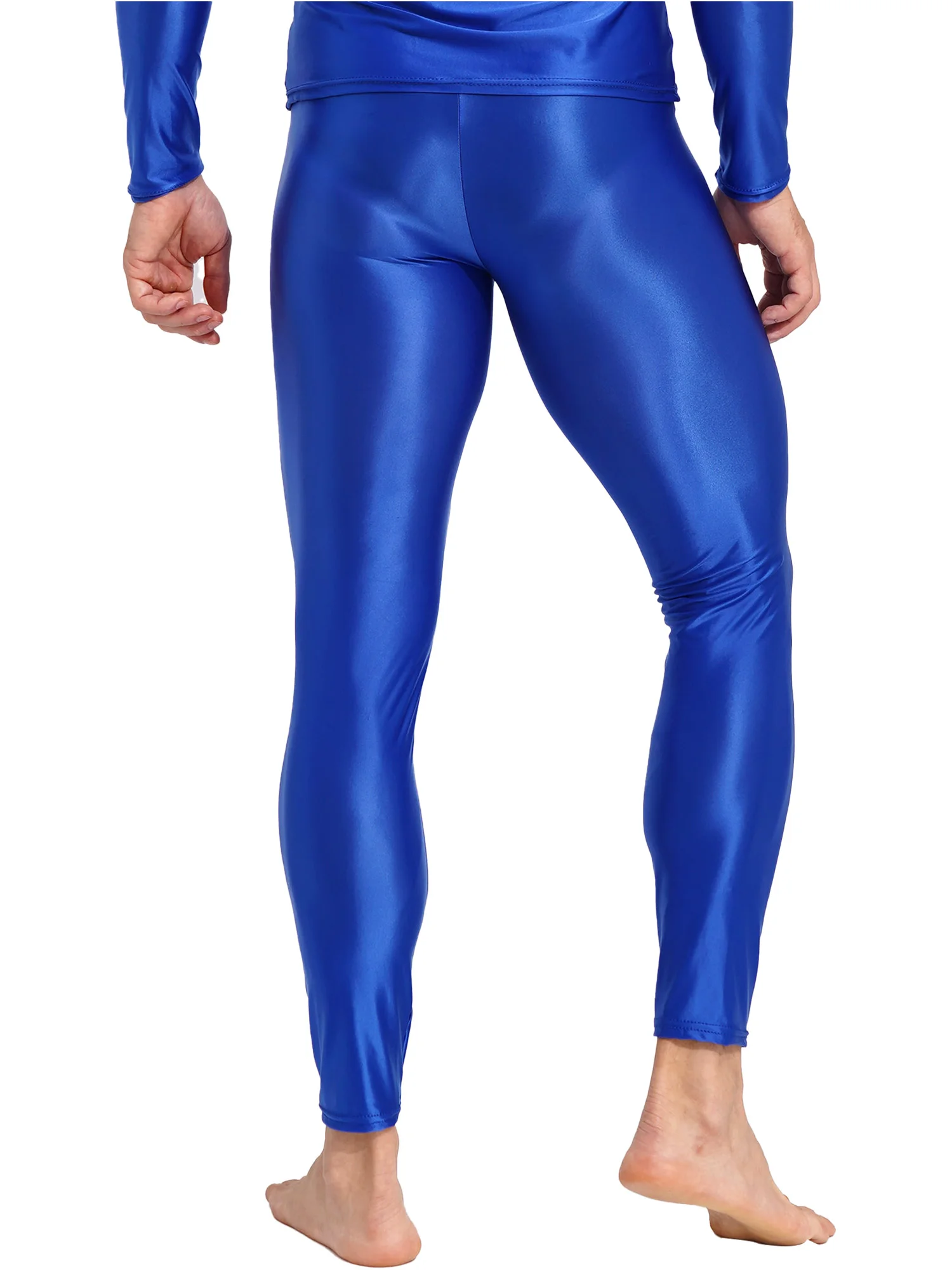 Mens Glossy Solid Color Leggings Elastic Waistband Skinny Pants Yoga Exercise Running Gym Fitness Male Trouser