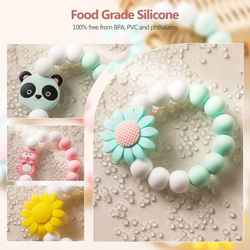 Baby Silicone Teether Ring BPA Free Food-grade Bracelets For Newborn Baby Teething Toy Adornments For Cute Wear Soft Chewing Gum image 3