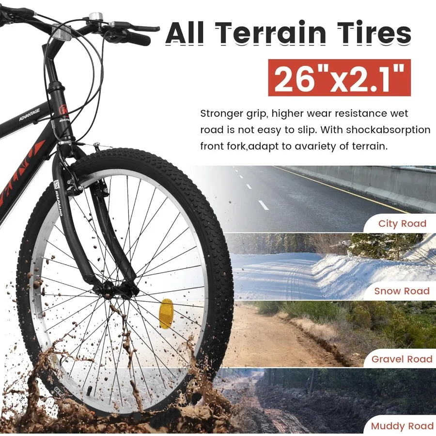 26 Inch Mountain Bike with Classic 21 Speeds V Brake for Adults and Teens Durable Carbon Steel Frame Designed for Trail Ridi